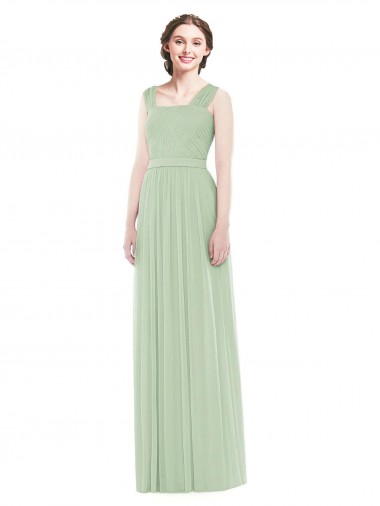 Outlet Sleeveless Chiffon Long Bridesmaid Dress with Shoulder Straps UK