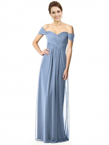 Outlet Off the Shoulder Chiffon Bridesmaid Dress with Draped Bodice UK