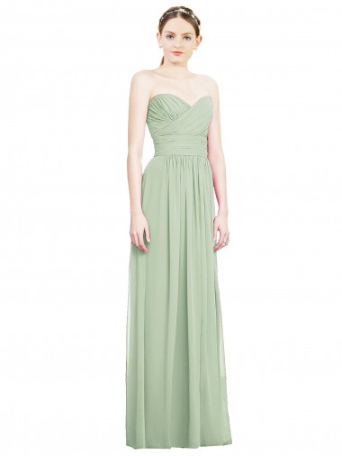 Outlet Crisscross Draped Full Length Strapless Chiffon Bridesmaid Dress UK