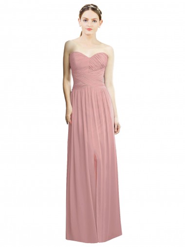 Outlet Crossover Draped Sweetheart Chiffon Formal Bridesmaid Dress with Front Slit UK