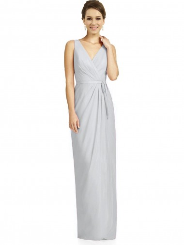 Outlet Draped V-Neck Cocktail Length Chiffon Bridesmaid Dress UK