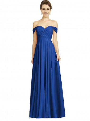 Outlet Off the Shoulder Draped Chiffon Maxi Bridesmaid Dress UK