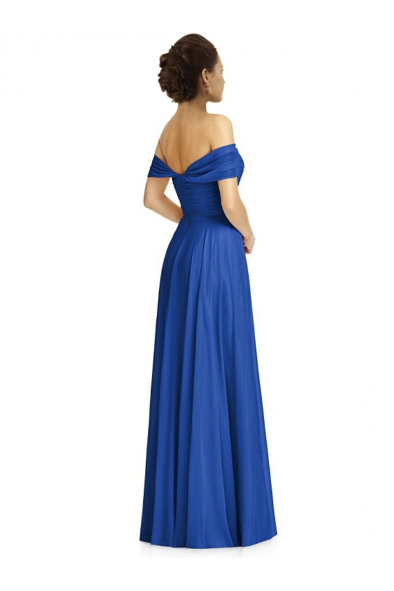 Outlet Off the Shoulder Draped Chiffon Maxi Bridesmaid Dress UK