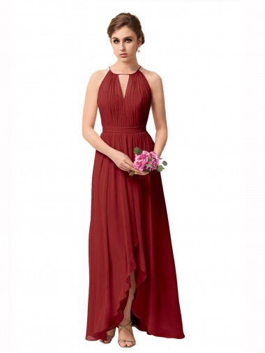 Outlet High Low Long Halter Keyhole Chiffon Bridesmaid Dress UK