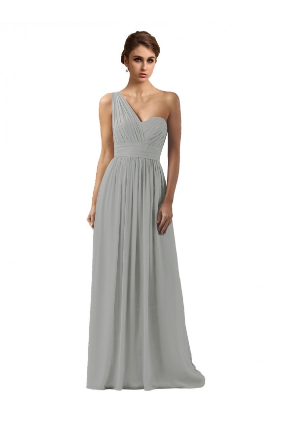 Outlet Ruffled One Shoulder Floor Length Long Chiffon Bridesmaid Dress UK