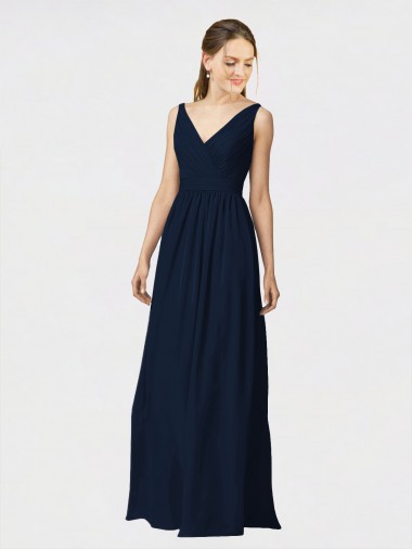 Outlet Long Chiffon Bridesmaid Dress with Shirred Bodice and V-Neckline UK