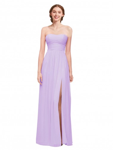 Outlet Strapless Mermaid Chiffon Bridesmaid Dress WITH High Side Slit and Ruffles UK