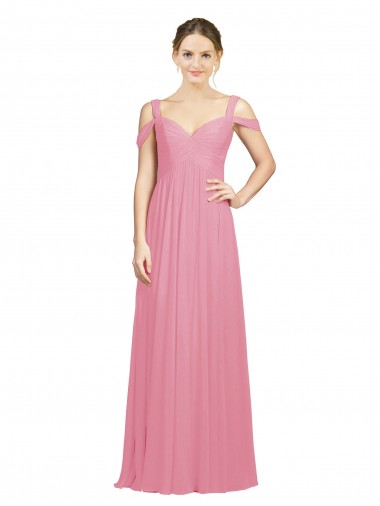 Outlet Sweetheart Long Chiffon Bridesmaid Dress with Off the Shoulder Straps UK