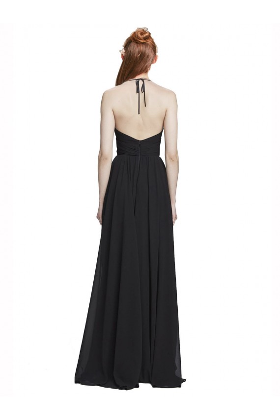 Outlet Halter Chiffon Bridesmaid Dress with V-Neckline and Criss Cross Waist UK