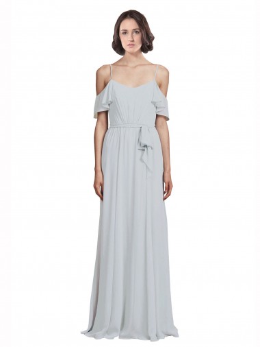 Outlet Off the Shoulder Spaghetti Strap Long Chiffon Bridesmaids Dress UK