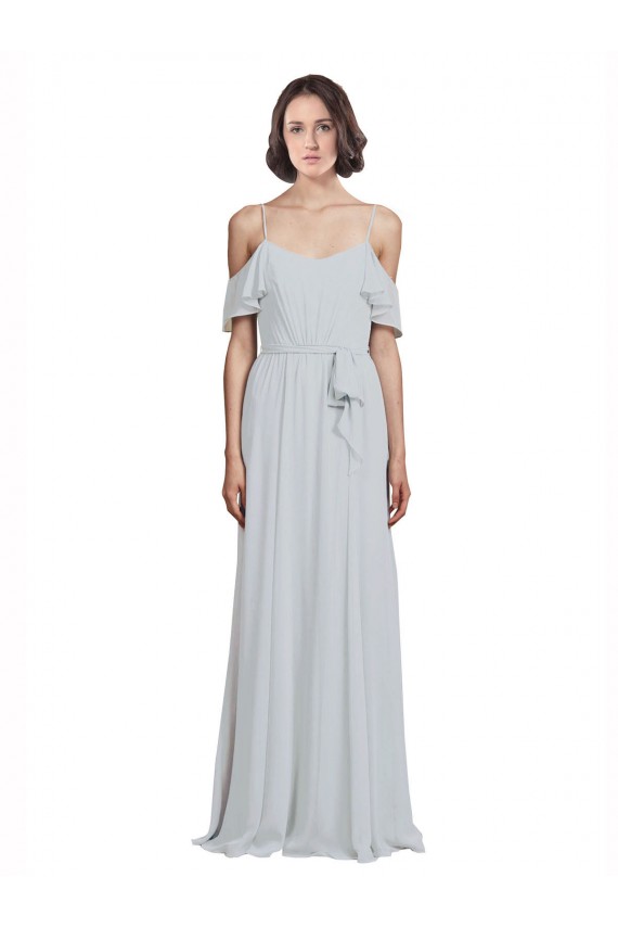 Outlet Off the Shoulder Spaghetti Strap Long Chiffon Bridesmaids Dress UK