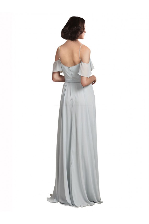 Outlet Off the Shoulder Spaghetti Strap Long Chiffon Bridesmaids Dress UK