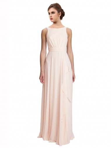 Outlet High Neck Chiffon Bridesmaid Dress with Deep V-Back and Cascading Skirt UK