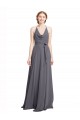 Outlet Spaghetti Strap Long Chiffon Bridesmaids Dress with Halter Cowl Neck UK