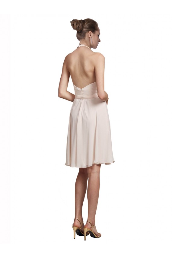 Outlet Short Knee Length Wrap Chiffon Halter Bridesmaids Dress UK