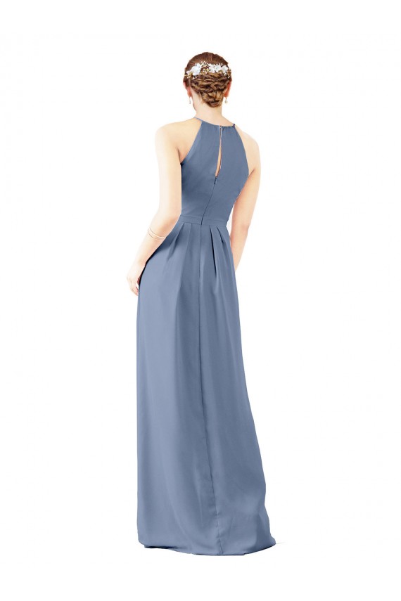 Outlet Fitted Long High Halter Neck Chiffon Bridesmaid Dress with Keyhole Back UK