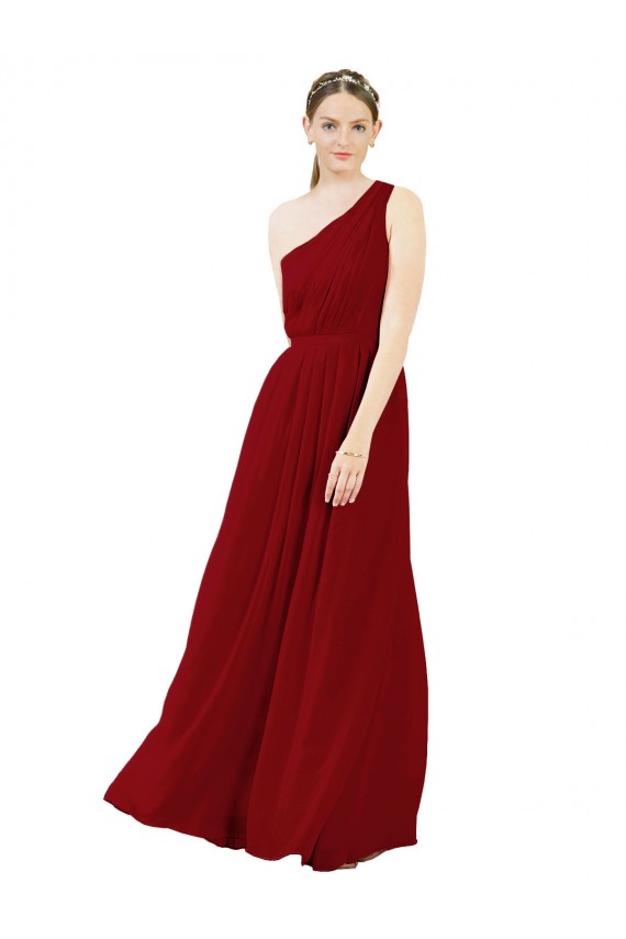 Outlet Draped One Shoulder Long Floor Length Chiffon Bridesmaid Dress UK