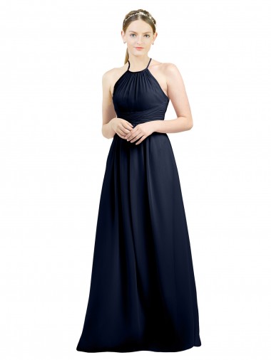Outlet Halter High Neck Long Chiffon Bridesmaid Dress with Open Back UK