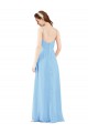 Outlet Pleated Low Back Long V-Neck Chiffon Bridesmaid Dress with Thin Straps UK