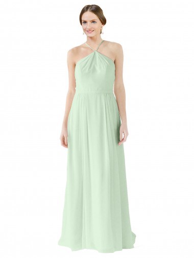 Outlet Front halter Neckline and Deep Back Long Chiffon Bridesmaid Dress UK