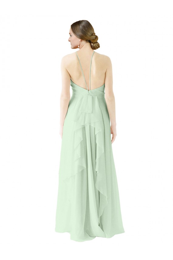 Outlet Front halter Neckline and Deep Back Long Chiffon Bridesmaid Dress UK