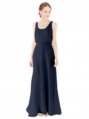 Outlet Scoop Neckline Fitted Long Chiffon Bridesmaid Dress Open Back UK