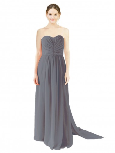 Outlet Long Chiffon Bridesmaid Dress with Sweetheart Neckline and Flowing Back UK