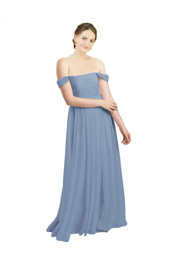 Outlet Long Floor Length Chiffon Bridesmaid Dress with Fluttering Off the Shoulder Straps UK