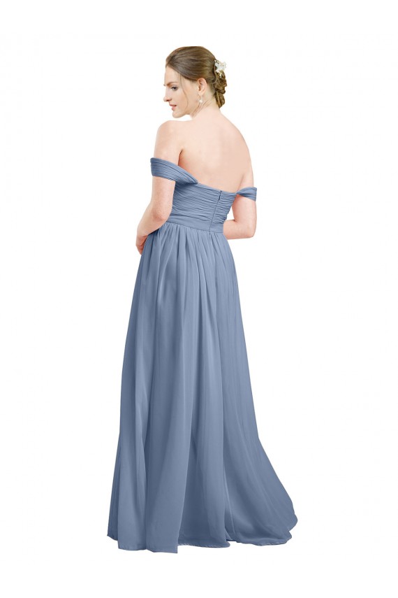 Outlet Long Floor Length Chiffon Bridesmaid Dress with Fluttering Off the Shoulder Straps UK