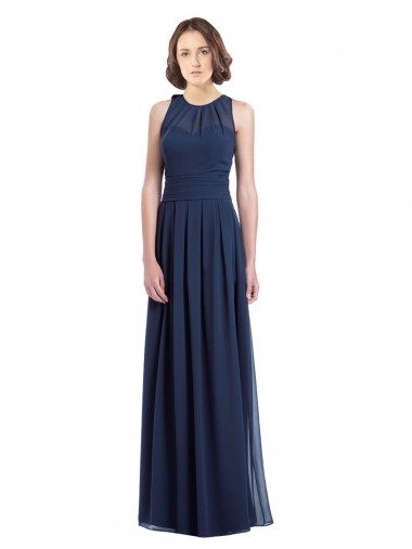 Outlet Chiffon High Neck Sleeveless Bridesmaid Dress with Pleats UK