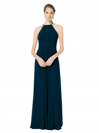 Outlet Spaghetti Strap Long Chiffon Halter A-Line Bridesmaid Dress UK