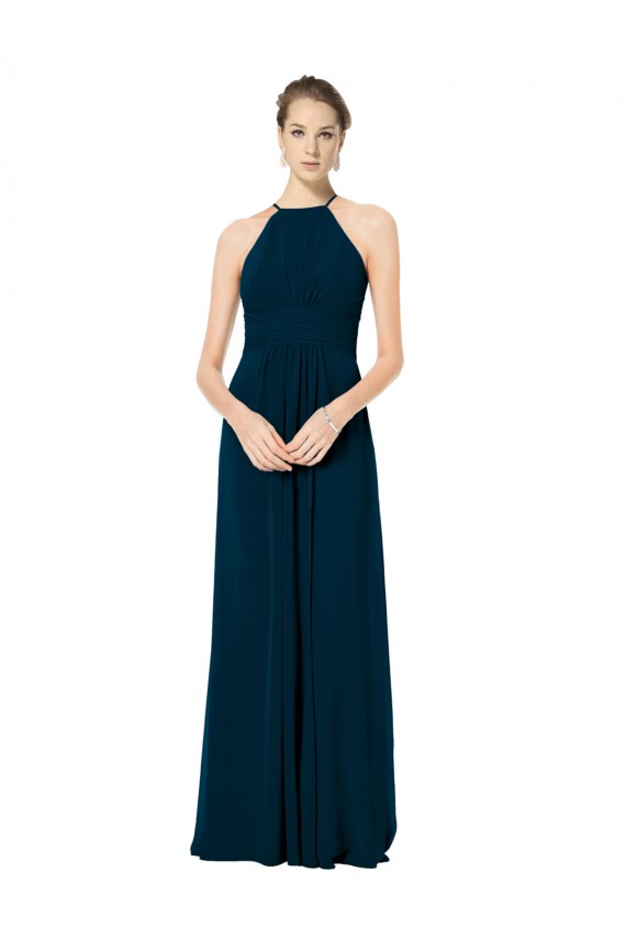 Outlet Spaghetti Strap Long Chiffon Halter A-Line Bridesmaid Dress UK