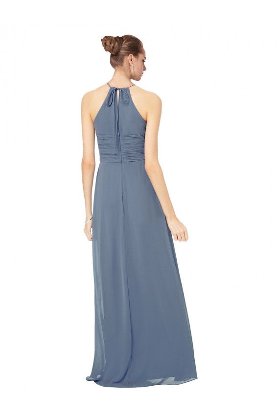 Outlet Spaghetti Strap Long Chiffon Halter A-Line Bridesmaid Dress UK