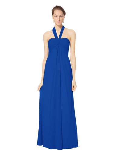 Outlet Sleeveless Long Chiffon Empire Gown with Pleated Halter Straps UK