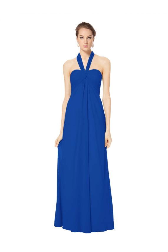 Outlet Sleeveless Long Chiffon Empire Gown with Pleated Halter Straps UK