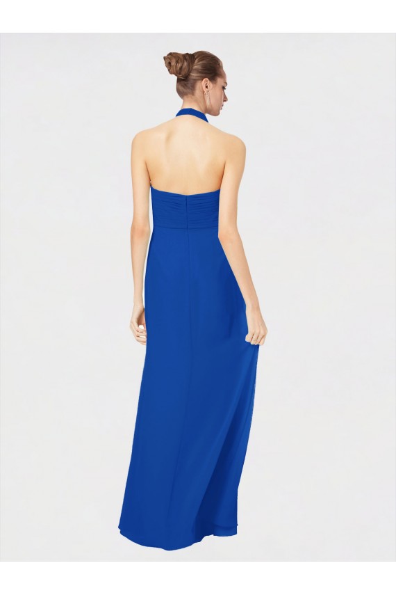 Outlet Sleeveless Long Chiffon Empire Gown with Pleated Halter Straps UK