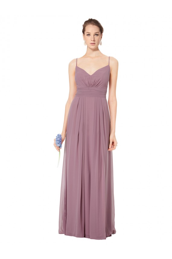 Outlet V-Neck Spaghetti Strap Open Back Long Chiffon Bridesmaid Dress UK