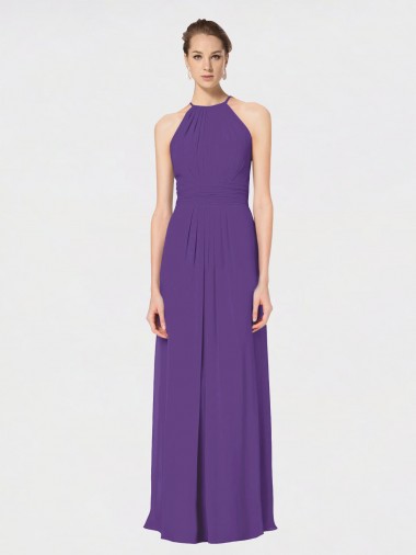 Outlet Long Chiffon Spaghetti Strap Halter Bridesmaid Dress UK