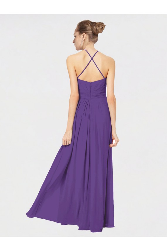 Outlet Long Chiffon Spaghetti Strap Halter Bridesmaid Dress UK
