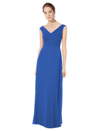 Outlet Long Chiffon Strapless Bridesmaid Dress with Wide Front and Back V-Neckline UK