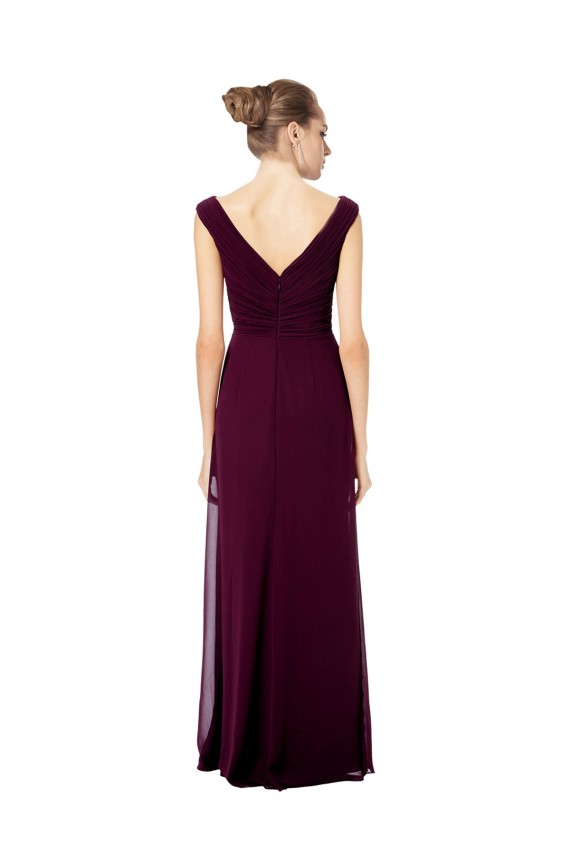Outlet Long Chiffon Strapless Bridesmaid Dress with Wide Front and Back V-Neckline UK