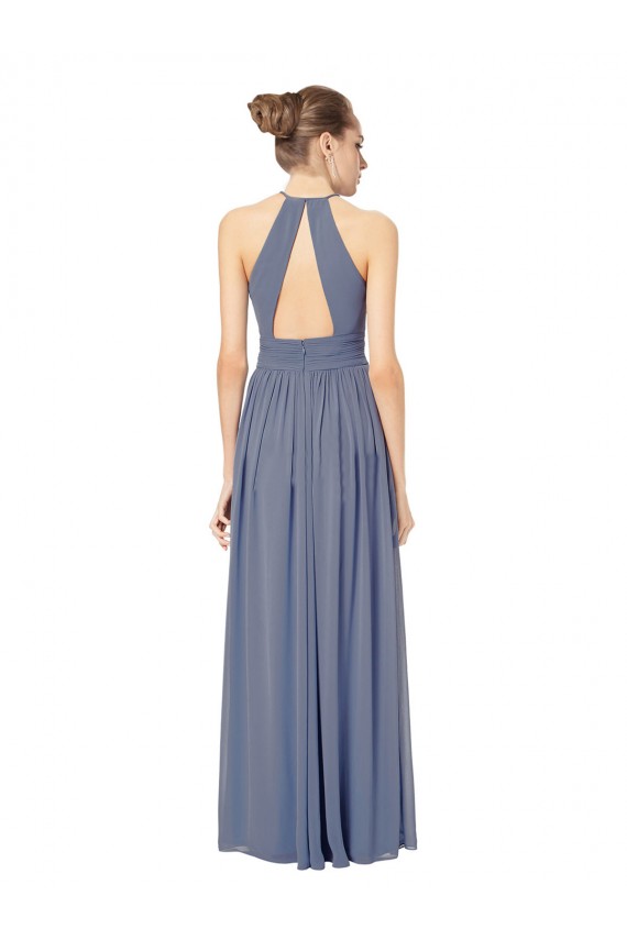Outlet Long Chiffon High-Neck Sleeveless Bridesmaid Dress UK