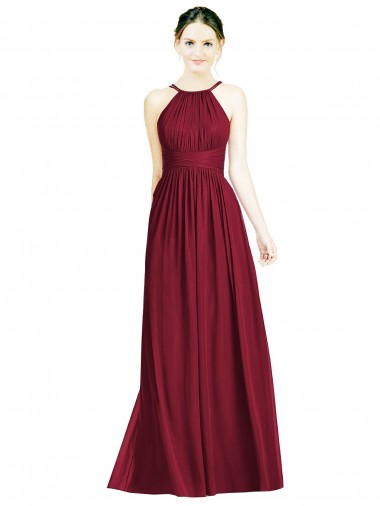 Outlet Halter Neck Open Back Draped Chiffon Bridesmaid Dress UK