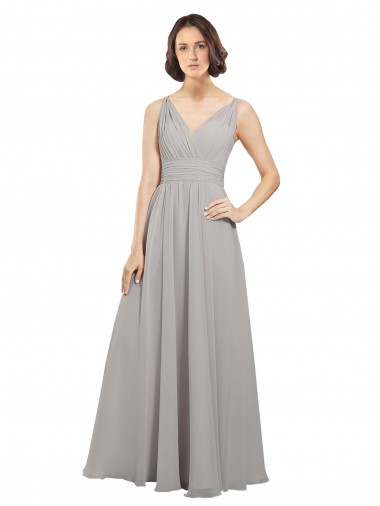 Outlet Twist Shouder Full Chiffon Bridesmaids Dress with V-Neckline and V-Back UK