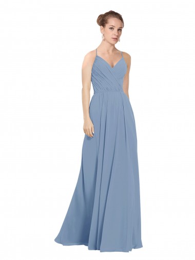 Outlet Chiffon Bridesmaids Dress with Draped V-Neck Bodice and Keyhole Back UK