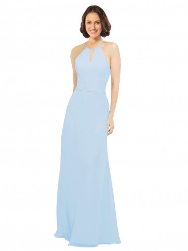 Outlet Floor Length Chiffon Bridesmaids Dress with Front Keyhole Neckline UK