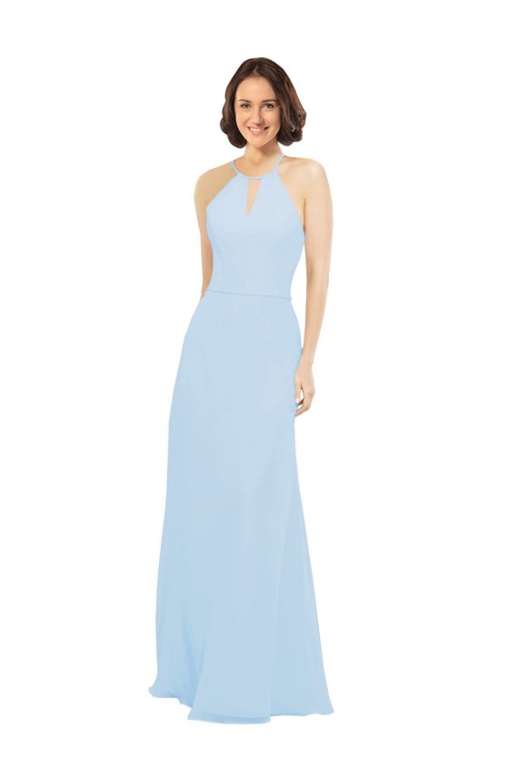 Outlet Floor Length Chiffon Bridesmaids Dress with Front Keyhole Neckline UK
