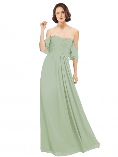 Outlet Boho Chic Chiffon Bridesmaids Dress with Off the Shoulder Neckline UK
