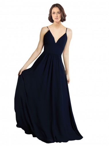 Outlet Simple Chiffon Bridesmaid Dress with Deep V-Neckline UK
