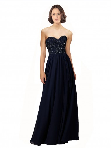 Outlet Long Chiffon Sweetheart Neckline Bridesmaid Dress with Beading UK